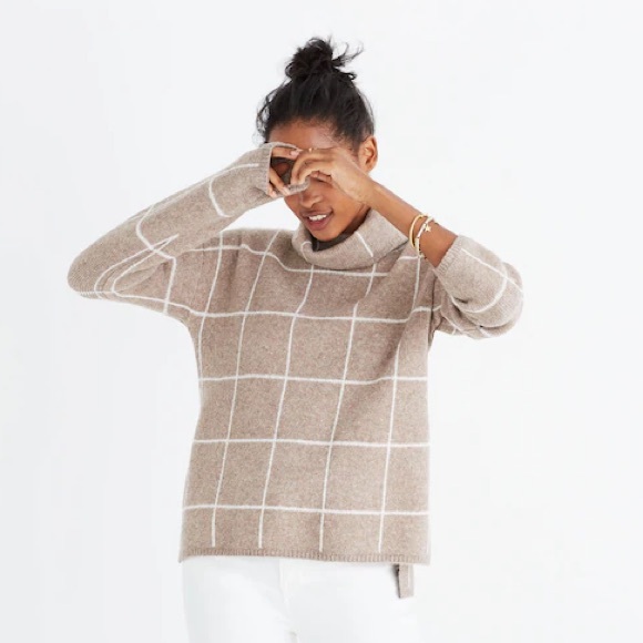 Madewell Sweaters - Madewell Heather Driftwood Windowpane Turtleneck Sweater Sz XS